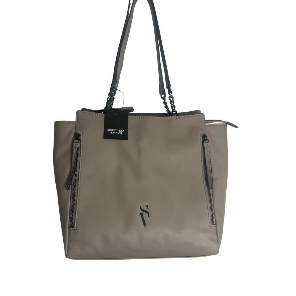 NWT Simply Vera Vera Wang Cara Tote Bag Moon Rock‎ Gray Vegan Leather